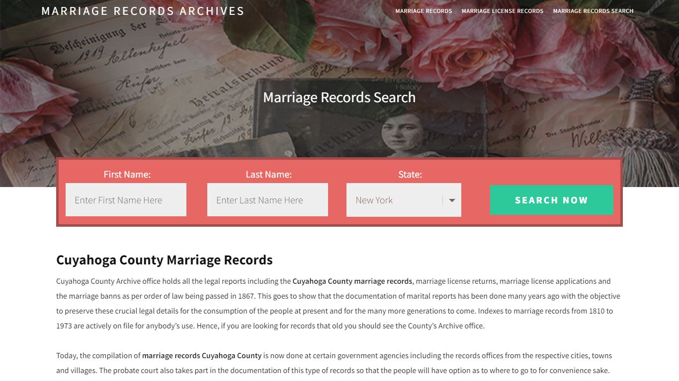 Cuyahoga County Marriage Records | Enter Name and Search